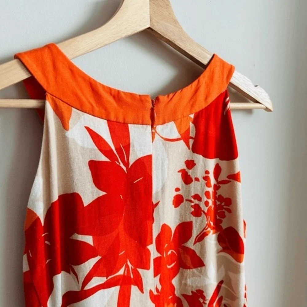 Vintage Jessica Howard Orange Floral Linen Blend Embellished Shift Dress 12 - Picture 5 of 8